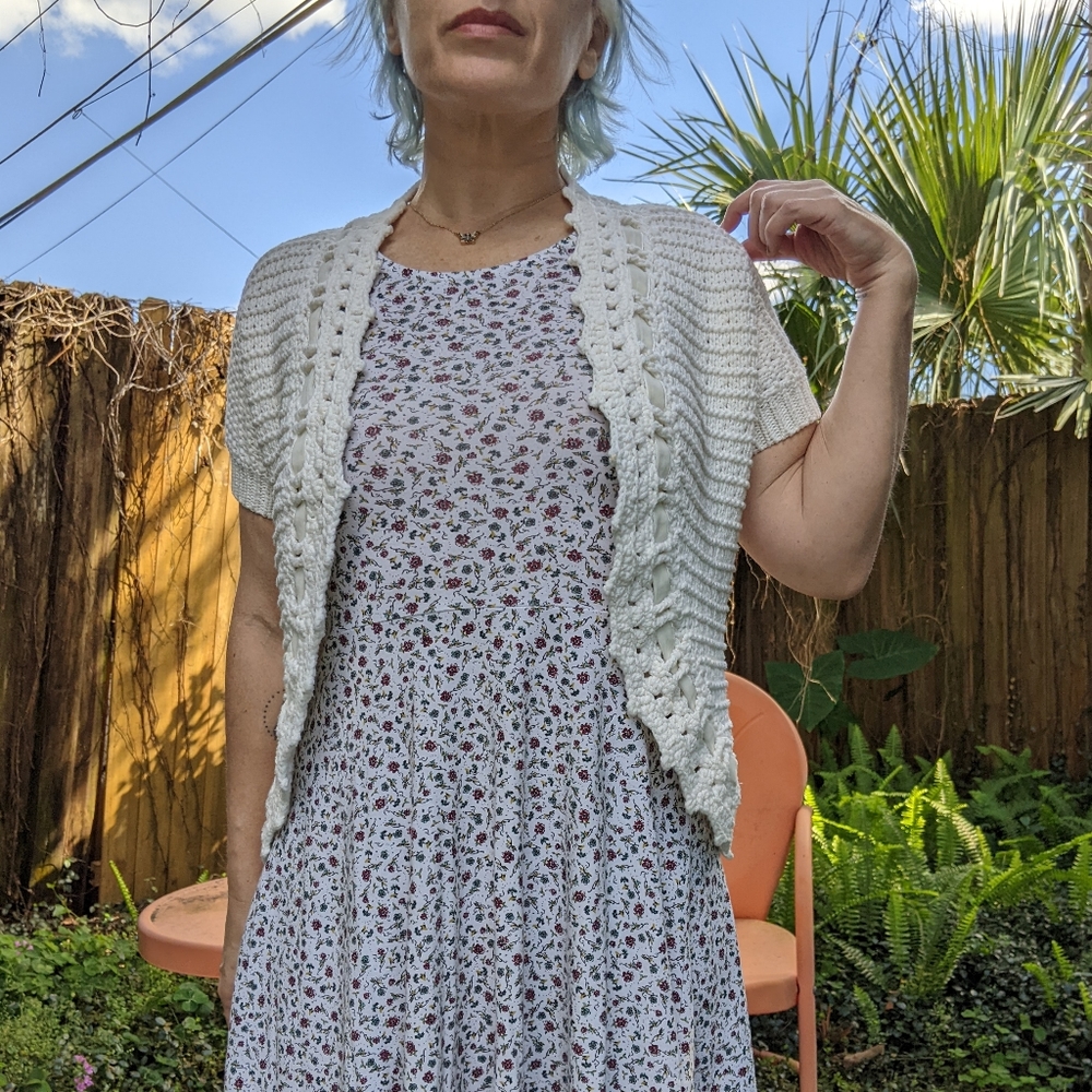 Cream Chunky Knit Open Front Short Sleeve Cardigan Size Small | Ann Taylor Loft